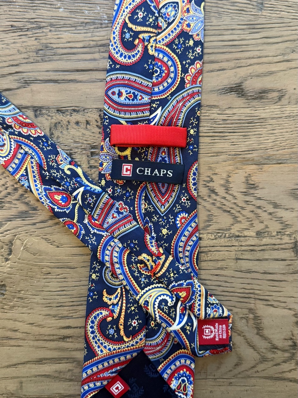 Chaps Navy Paisley Tie with Red and Gold Accents